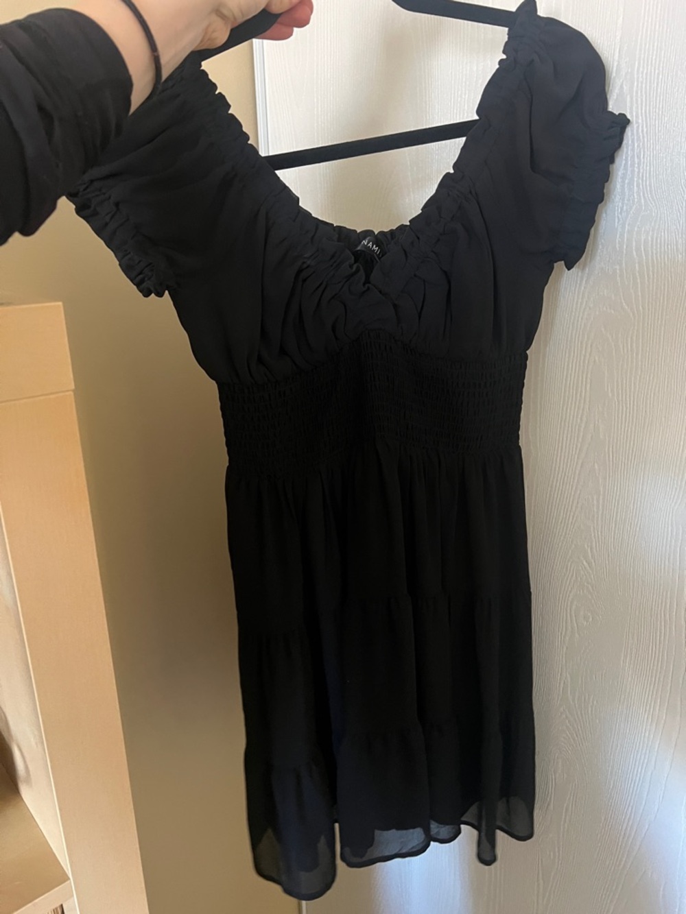 Dynamite Black Ruffled Short Sleeve Smocked Dress